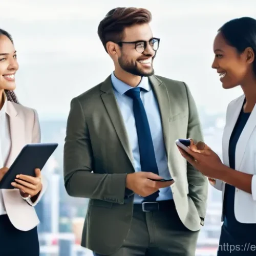 글로벌 비즈니스 분야 취업 시 고려사항 - **Prompt 1: Global Team Collaboration in a Modern Setting**
    A group of five diverse young profes...