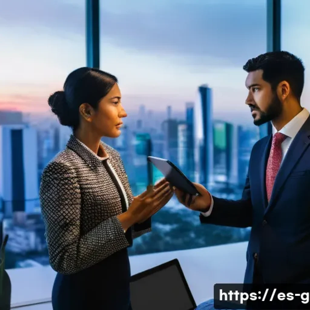 글로벌 비즈니스 분야 중점 과목 - A dynamic international business meeting scene set in a modern office overlooking a vibrant cityscap...